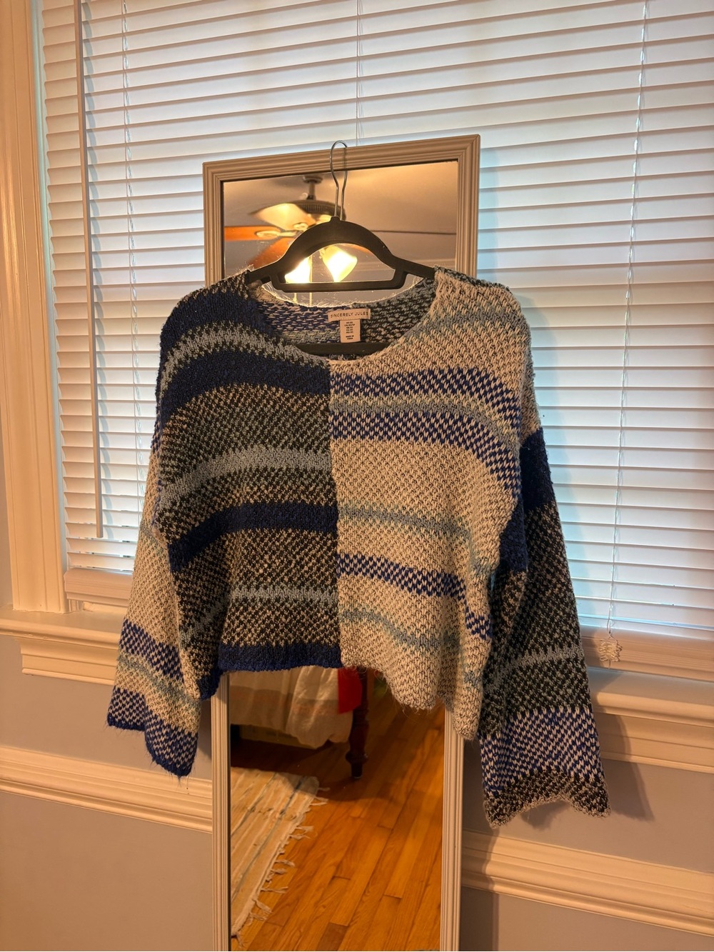 T.J.Maxx Blue, Gray and White Striped Cropped Knit Sweater